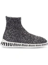 MIU MIU MIU MIU SEQUIN ANKLE SNEAKERS - BLACK