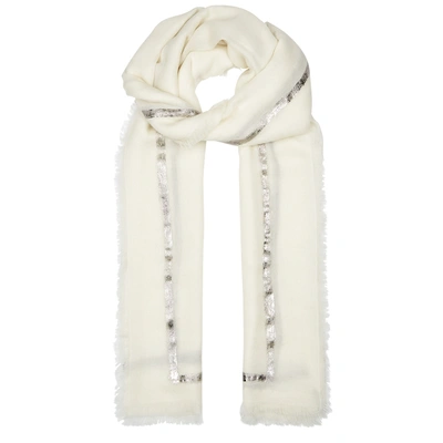 Ama Pure Righino Foil-print Cashmere Scarf In White