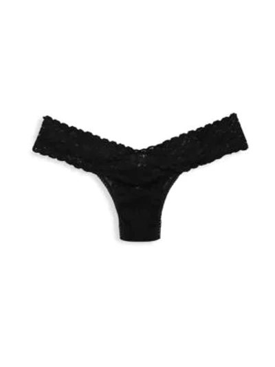 Hanky Panky Original-rise Organic Cotton Lace-trim Thong In Black