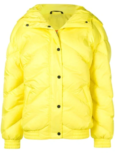 Perfect Moment Oversized Quilted Shell Down Bomber In Yellow