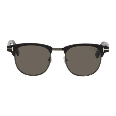 Tom Ford Men's Half-rim Metal/acetate Sunglasses - Silvertone Hardware In Matte Black Polarized