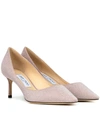 Jimmy Choo Romy 60 Ballet Pink Fine Glitter Fabric Pointy Toe Pumps