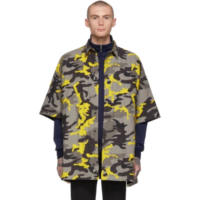 Balenciaga Oversized Camouflage-print Brushed Cotton-twill Shirt In Gray