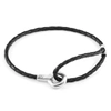 ANCHOR & CREW COAL BLACK BLAKE SILVER & BRAIDED LEATHER BRACELET