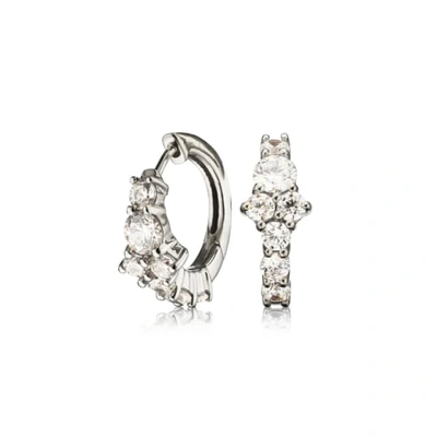 Lily & Roo Silver Diamond Style Cluster Huggie Hoop Earrings In Metallic