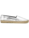 Saint Laurent Monogram Metallic Leather Espadrilles In Silver