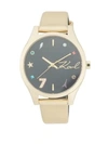 KARL LAGERFELD Jan Goldtone Stainless Steel Mixed Marked Leather Strap Watch,0400099771284