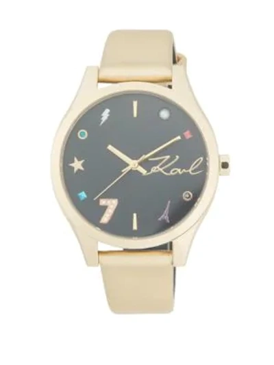Karl Lagerfeld Jan Goldtone Stainless Steel Mixed Marked Leather Strap Watch
