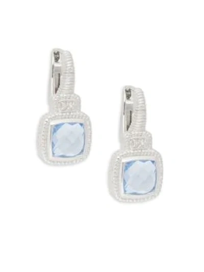 Judith Ripka Natalie Sterling Silver Blue Crystal & White Topaz Square Drop Earrings