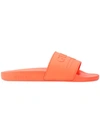 Gucci Logo-embossed Rubber Slides - Tomato Red In Orange