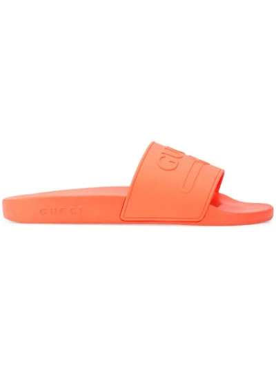Gucci Logo-embossed Rubber Slides - Tomato Red In 7517 Aranci