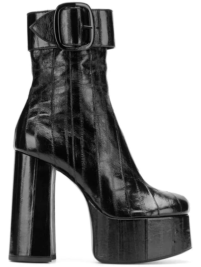 Saint Laurent Eel Leather Billy Platform Buckle 踝靴 In Black