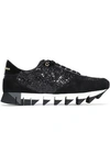 DOLCE & GABBANA WOMAN CAPRI GLITTERED SUEDE, MESH AND PATENT-LEATHER SNEAKERS BLACK,US 14693524283672350