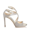 JIMMY CHOO LANCE/PF 100 Platinum Ice Dusty Glitter Fabric Strappy Sandals,LANCEPF100DGZ S