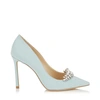 JIMMY CHOO ROMY 100 Something Blue Moire Fabric Pointy Toe Pumps with Crystal Tiara,ROMY100OFP S