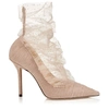 JIMMY CHOO LAVISH 100 Ballet Pink Suede Pump with Ballet Pink and Gold Glitter Tulle Overlay,LAVISH100DTG S