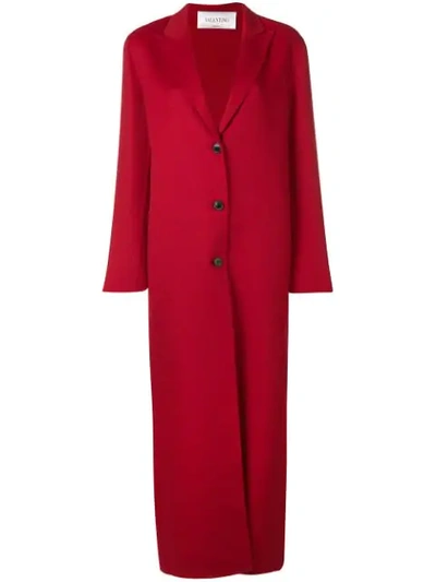 Valentino Long Buttoned Coat - 红色 In Red