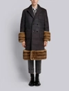 Thom Browne Striped Down Fill Cashmere Overcoat - Grey In Grey