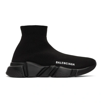 Balenciaga Speed Logo-embroidered Metallic Stretch-knit High-top Sneakers In Black