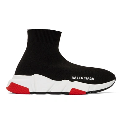 Balenciaga Speed Logo-print Stretch-knit High-top Trainers In Black