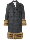 Thom Browne Striped Down Fill Cashmere Overcoat - Grey In Grey