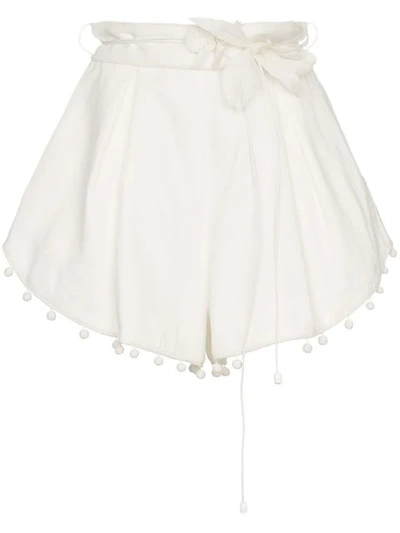Zimmermann Cream Floral Corsage Linen Shorts In White