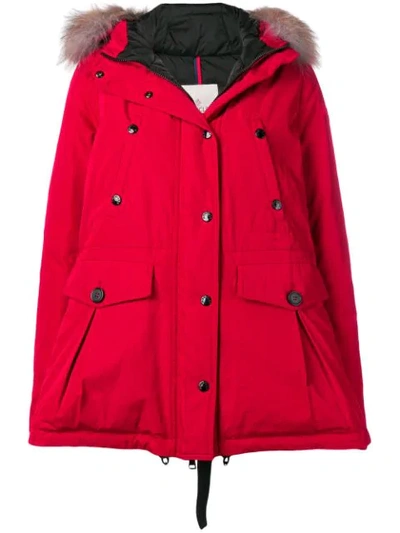 Moncler Macareux Parka Coat W/ Removable Fur Trim In Red