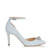 JIMMY CHOO LUCY 85 Something Blue Moire Fabric Pointy Toe Pumps with Crystal Piece,LUCY85YFC S