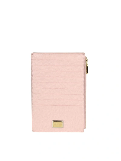 Dolce & Gabbana Porta Carte In Pelle Dauphine Colore Rosa In Pink