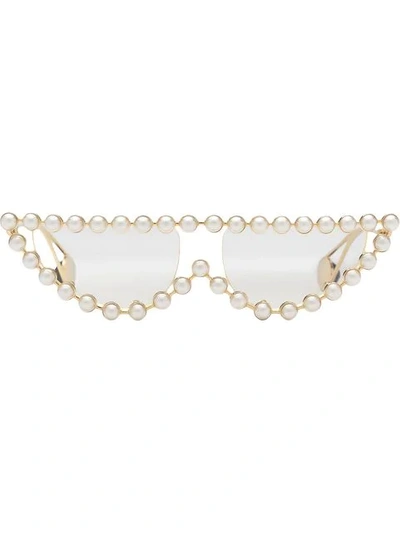 Gucci Eyewear Cat Eye Metal Glasses With Pearls - 中性色 In Neutrals