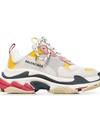 Balenciaga Colorblock Washed Triple Sneakers With Logo In Blanc Grey Yellow Pink