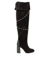 RED VALENTINO RED VALENTINO BLACK SUEDE BOOTS WITH STUDS APPLIED ON THE HEEL,10755261