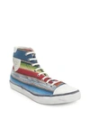 Saint Laurent Multicoloured Beford Striped Cotton High Top Sneakers In Blue