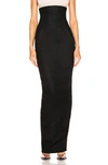 Rick Owens High Waist Fitted Camel Linen Blend Maxi Skirt In Black