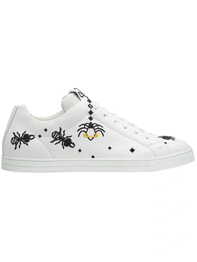 Fendi Embroidered Lace-up Trainers In White