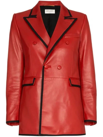 Saint Laurent Double Breasted Nappa Leather Jacket In Red
