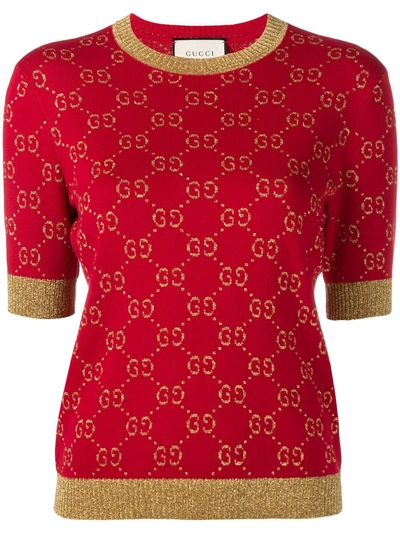 Gucci Metallic Cotton-blend Jacquard Sweater In Red