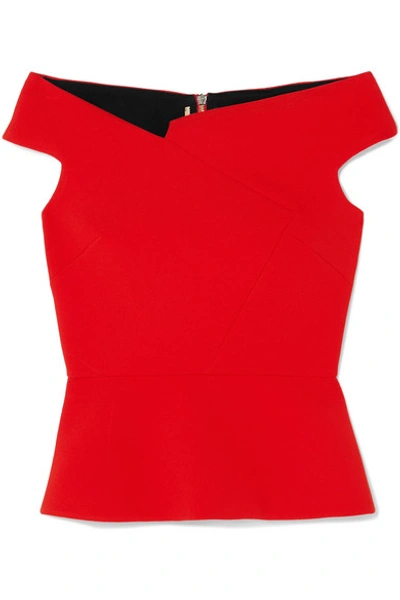 Roland Mouret Off-the-shoulder Short-sleeve Peplum Top In Red