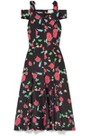 ALICE MCCALL ONE KISS COLD-SHOULDER FLORAL-PRINT CREPE DE CHINE MIDI DRESS