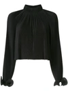 Tibi Pleated High-neck Cropped Top In Black