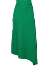 TIBI TIBI ASYMMETRIC RIBBED SKIRT - GREEN