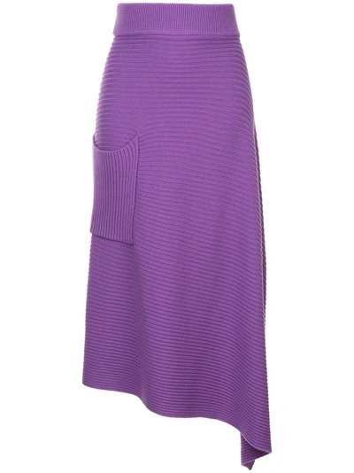 Tibi Ribbed Merino Wool Asymmetrical Skirt In Purple