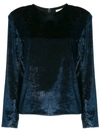 Tibi Tess Long-sleeve Metallic Velvet Top In Blue
