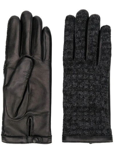 Agnelle Leather Knitted Gloves In Black
