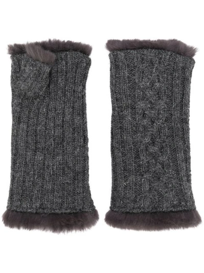 Agnelle Victoire Rabbit Fur-lined Fingerless Gloves In Grey