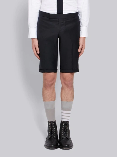 Thom Browne Engineered Side Seam Stripe Solid Wool Twill Skinny Shorts In Blue