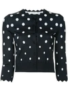 OSCAR DE LA RENTA SCALLOPED POLKA DOT CARDIGAN