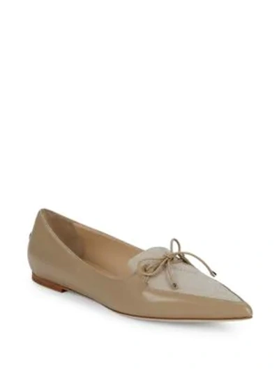 Jimmy Choo Genna Leather & Linen Point Toe Loafers In Chai