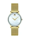 MOVADO Yellow Goldplated, Pavé Diamond Stainless Steel & Mother-Of-Pearl Mesh Strap Watch