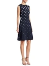 OSCAR DE LA RENTA Sleeveless Polka Dot Scallop-Trim A-Line Dress